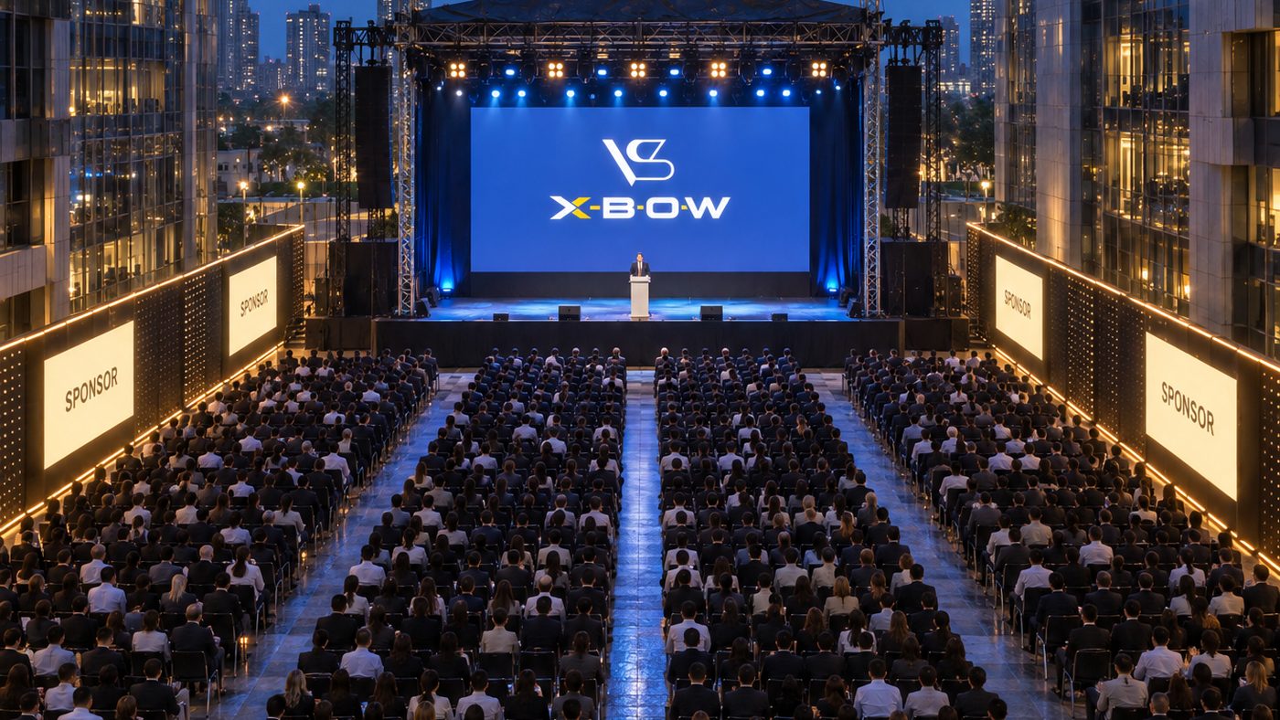 Rows of seated delegates facing the stage for a corporate event
