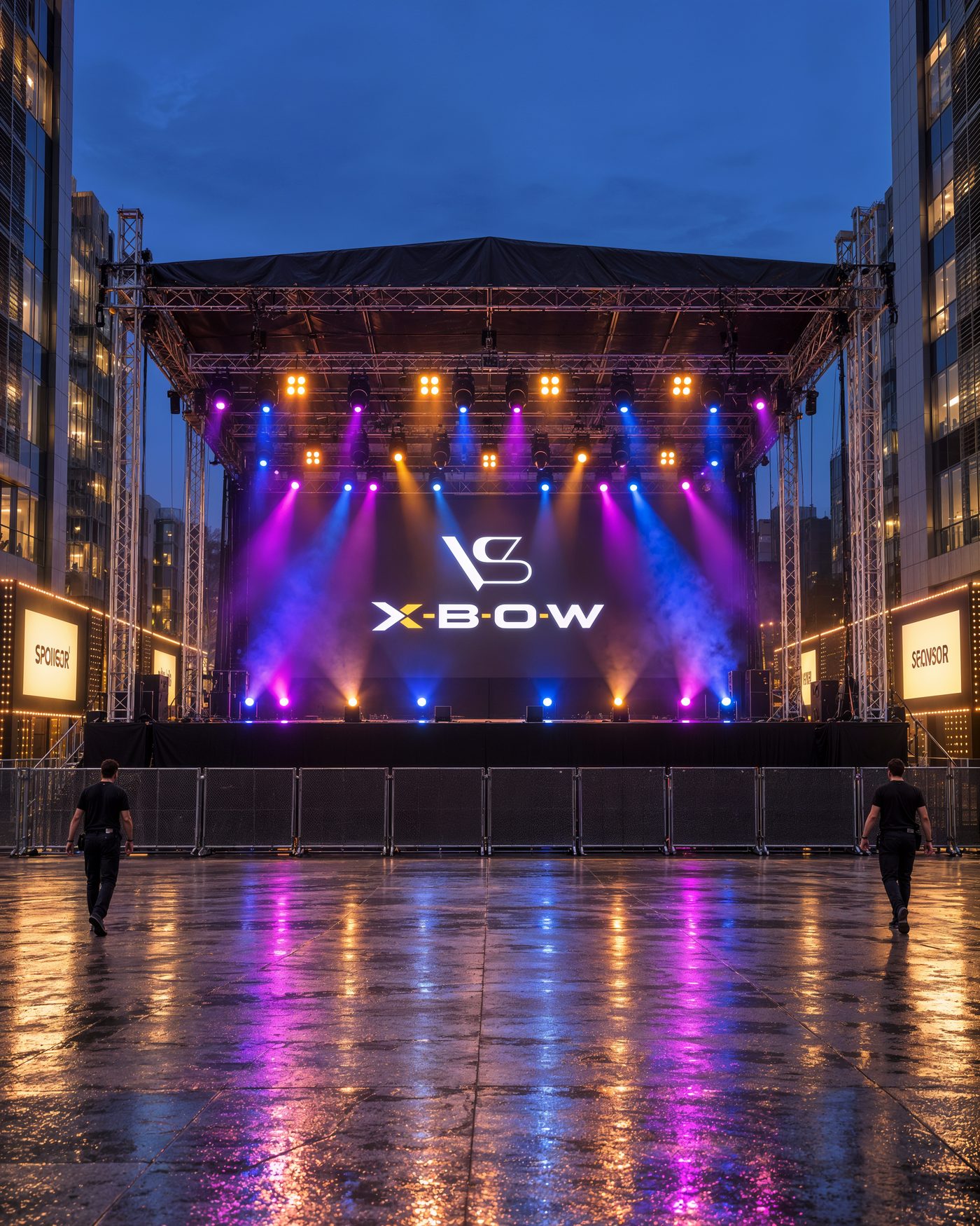 Vision Arena stage with the roof, truss, lighting rig and LED wall standing